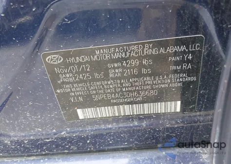 2013 Hyundai Sonata Gls from USA, damaged, VIN 5NPEB4AC3DH636680